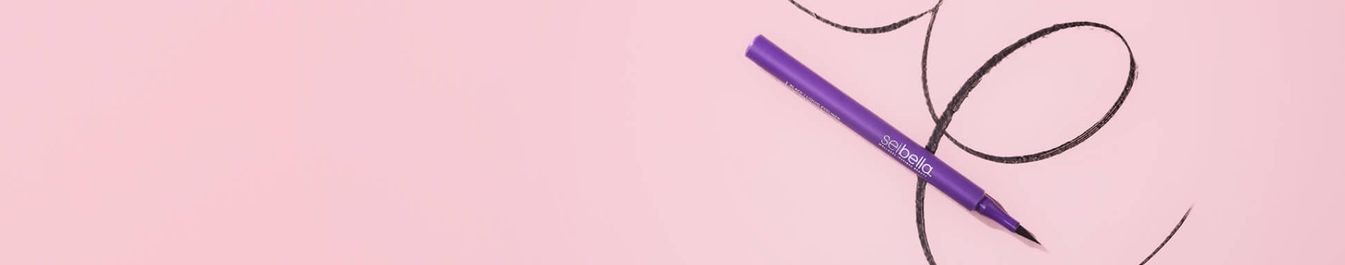 Sei Bella eyelines resting on a pink background with black loops drawn on with the liner