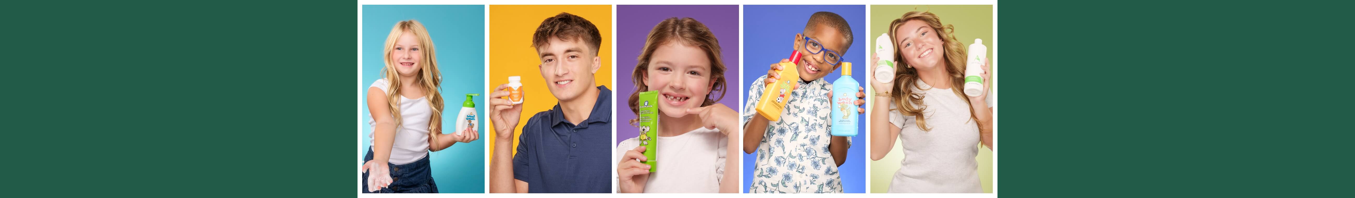 Children and Teenager holding up Melaleuca Products.