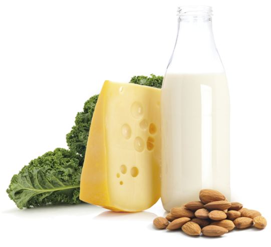milk bottle almonds and fruits